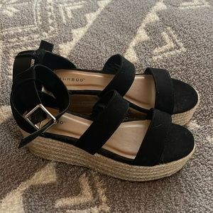 Bamboo black suede Boutique brand platform, ankle sandals